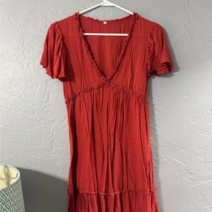 Elegant Red V-Neck Dress